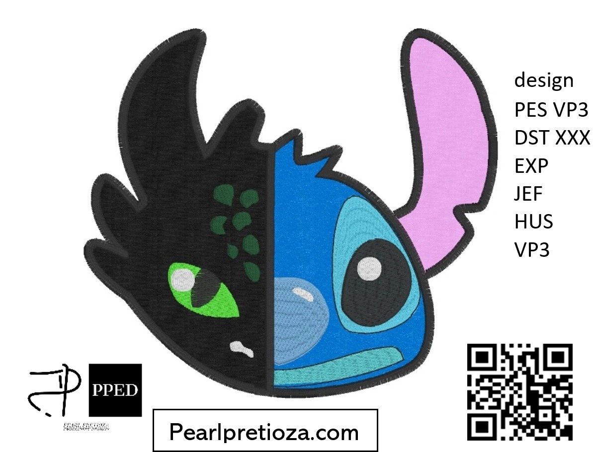 Yin Yang stitch and night fury applique embroidery design